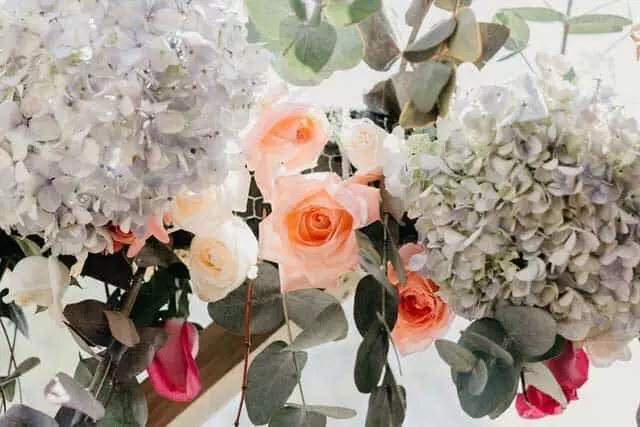 Orange, white, and red flower arrangement