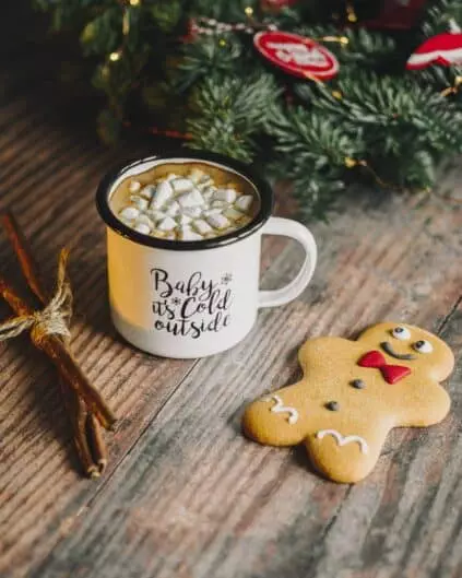 gingerbread man near coffee mug